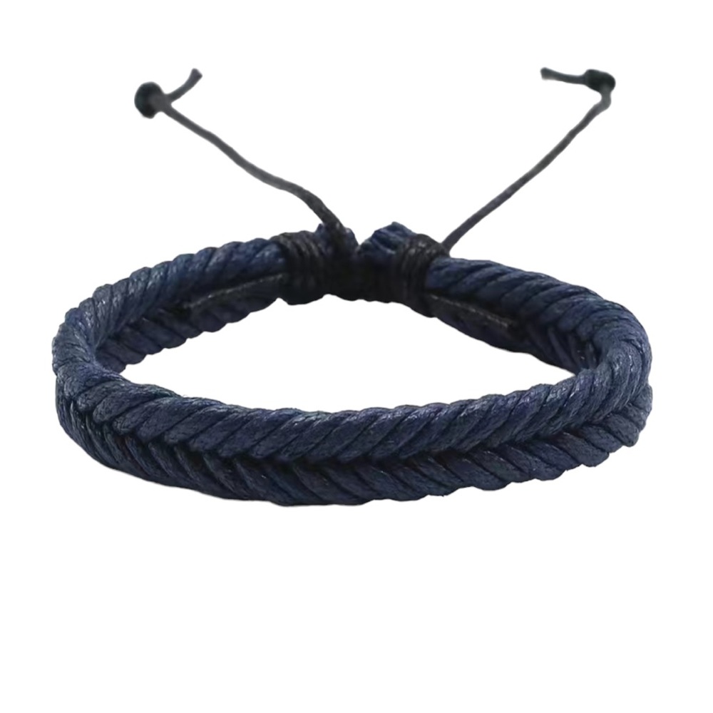 Navy Blue Leather Woven Adjustable Size Bracelet